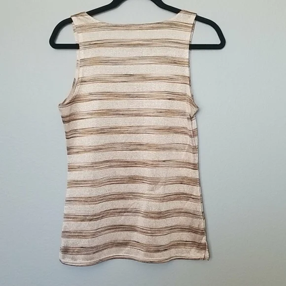 Banana Republic Summer striped shimmer tan and brown sleeveless top size small - Picture 6 of 8
